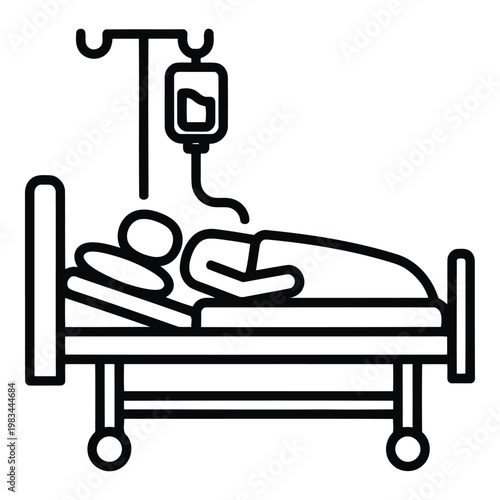 Hospital patient receiving an intravenous drip treatment, medical care illustration representing recovery and health monitoring in a clinical setting