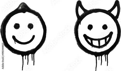 Graffiti style smiley faces with punk hair and devil horns