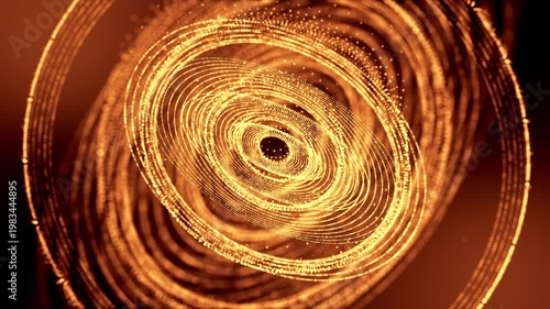 3d render VJ Loop particles Cinematic amber whirlpool featuring pulsating luminous points and abstract patterns. Spinning ambercolored vortex exhibiting radiant glowing dots combined with surreal
