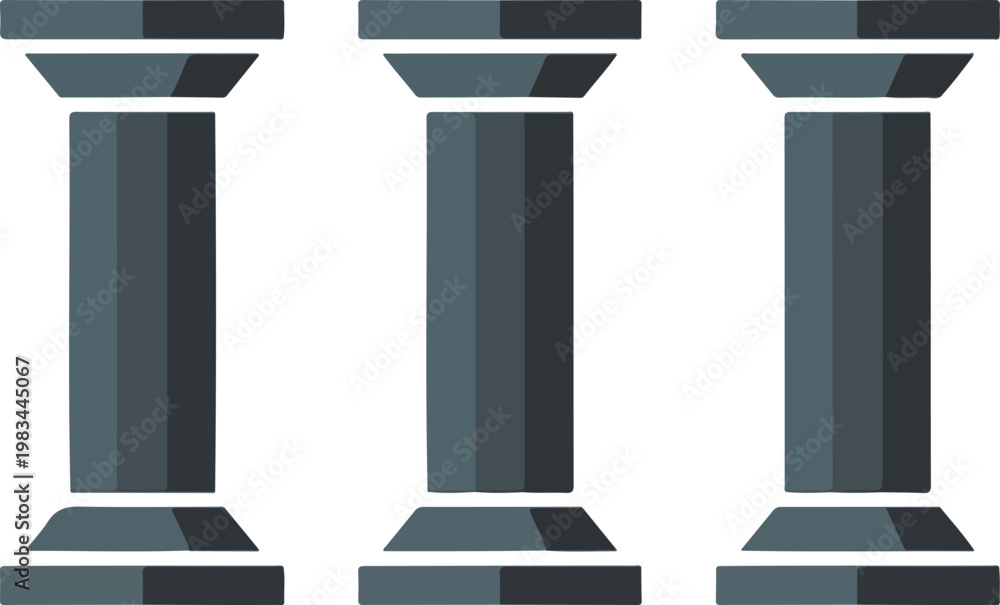 Fototapeta premium Minimalist Roman columns icon vector illustration classical architecture pillars flat design dark gray geometric symbols isolated on white background