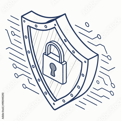 Isometric shield with padlock symbol representing security and protection access granted access denied information security internet security secure data online safety security protection
