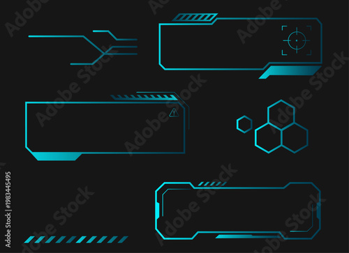 Cyberpunk futuristic frames. Text message frame background. Digital interface borders for game UI design. Display with modern geometric shapes.