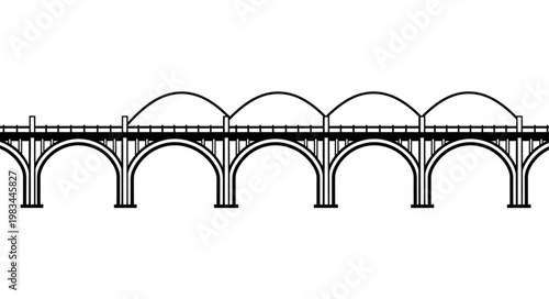 Architectural drawing of a large arched bridge structure.