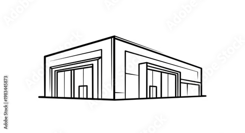 Modern Industrial Warehouse Building Facade Sketch.