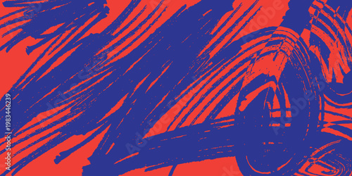 Abstract expressionism bold orange and deep blue brushstrokes create dynamic energy