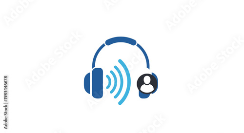 Headphones with sound waves and user icon.