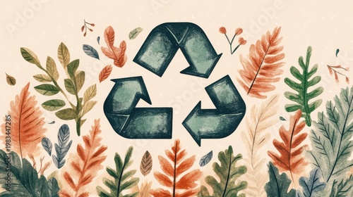 Recycle Symbol with Nature Inspired Autumn Foliage