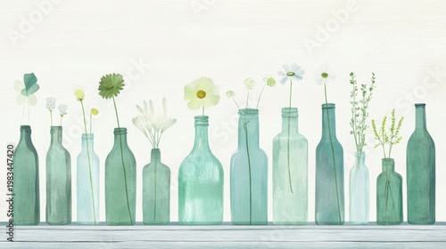 Recycled Glass Bottles as Vases with Flowers