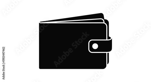 A stark black silhouette of a closed bi fold wallet with a snap closure depicting financial storage silhouette high quality professional detailed
