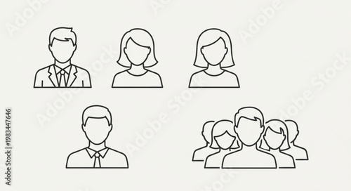 Simple Line Art Icons Representing Diverse Group of People.