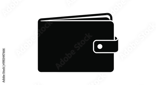 A simple black silhouette of a closed wallet showcasing its rectangular shape and snap closure silhouette high quality professional detailed modern