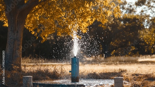 Water Fountain Splashing Under Autumn Trees