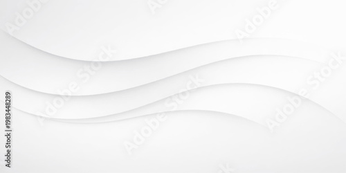 Minimalist abstract white and light gray wave background with soft shadows, smooth layered 3D paper texture, flowing curves, subtle gradients, and a clean modern elegant backdrop design.