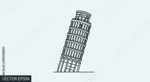 Принти на полотні Minimalist outline of a leaning tower, with archways and balconies, on a plain b
