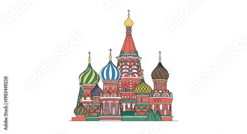 Tableau sur toile Colorful onion domes top a detailed, stylized depiction of a famous cathedral