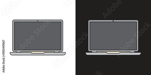 minimalist laptop computer flat design vector illustration on dark background