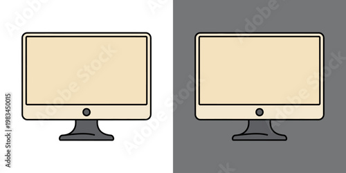 dual blank computer monitors on stands flat design vector illustration