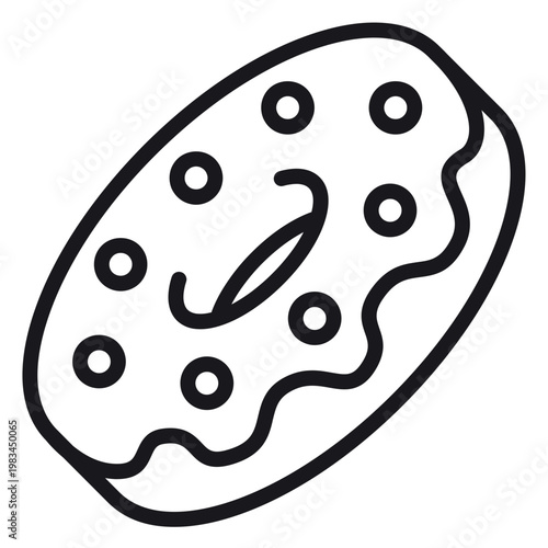 Canvas-taulu Minimalist black line art vector icon of a delicious glazed donut with sprinkles and frosting, isolated on a white background