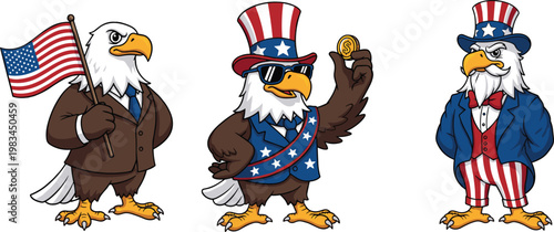 Patriotic American Eagle with Flag, Sunglasses, and Uncle Sam Costume for Independence Day Celebrations