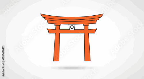Photos A simple orange torii gate illustration with a shadow on a light background