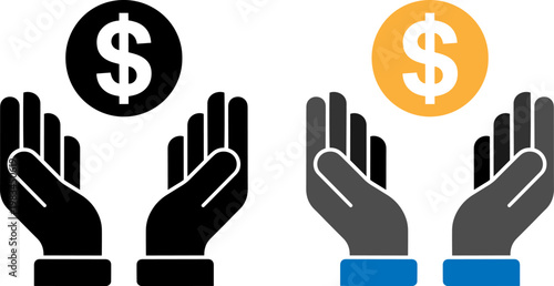 Contrast of financial giving and receiving depicted through hands and dollar signs