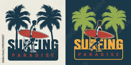 Beach surfing with palms