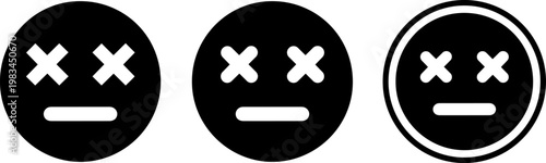 Three stylized sad face emoji variations with different border designs