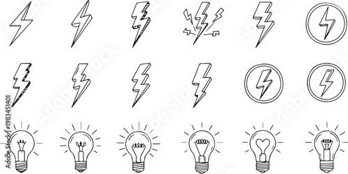 Black and white of light bulbs and light switch symbols on off toggle illuminated des