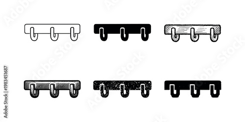 Diverse Key Hook Styles. Key hooks or internal racks of a wall-mounted key cabinet for holding multiple keys