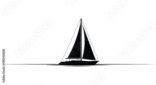 A striking black sailboat glides across a calm white horizon creating a dramatic visual impact a captivating silhouette high quality