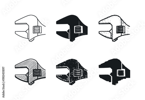 Wrench Jaw Variants. Adjustable jaw of a wrench for fitting different nut or bolt sizes