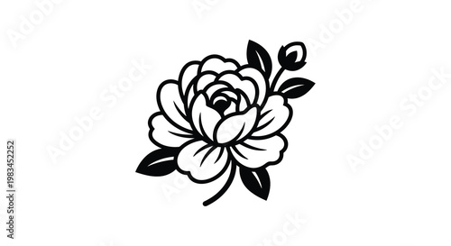 Elegant floral design featuring a blossoming rose black silhouette