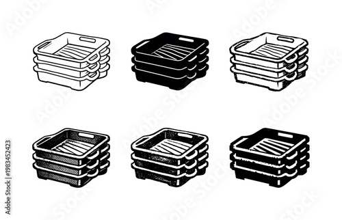 Stack of reusable paint trays with handle grips for easy transport and cleaning