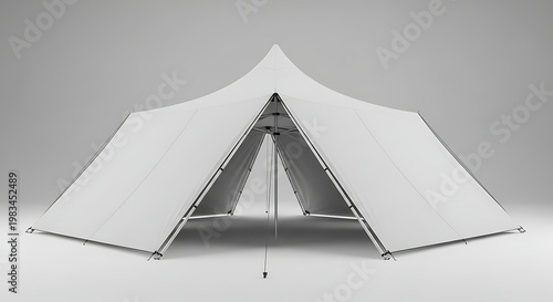 White Canvas Tent on a Plain Background - A Simple Camping Shelter.