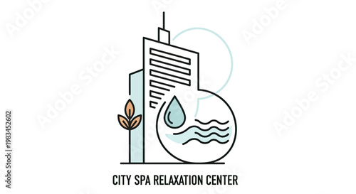 Abstract icon depicting a city building, a leaf, and water elements suggesting relaxation and wellness