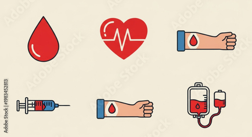 Medical icons representing blood donation and healthcare concepts.
