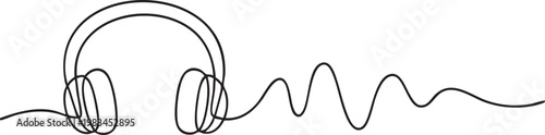 Headphones line art icon, minimal outline vector illustration for music and audio concept