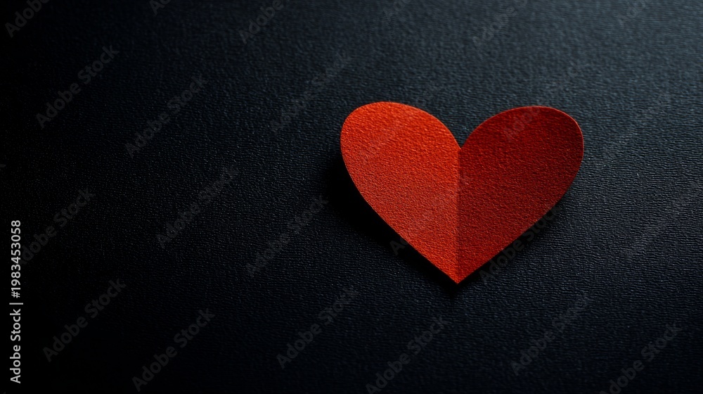 Obraz premium cardiac. Red heart shape on black textured background with soft gradient lighting. wellbeing guides, coaching materials, designed for mental health education and mindfulness programs. 