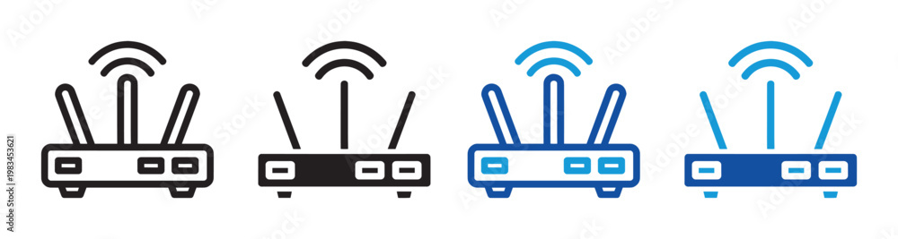 Obraz premium WiFi router icon set wireless internet and network connection symbols in outline and solid style vector illustration collection