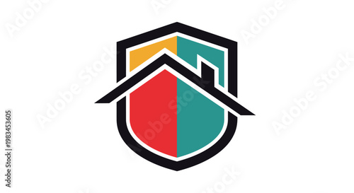 Shield logo with house roof symbol.
