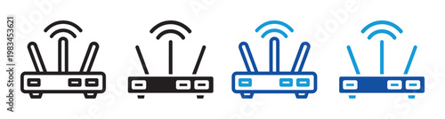 WiFi router icon set wireless internet and network connection symbols in outline and solid style vector illustration collection