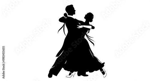 Silhouette of a couple dancing ballroom dance.