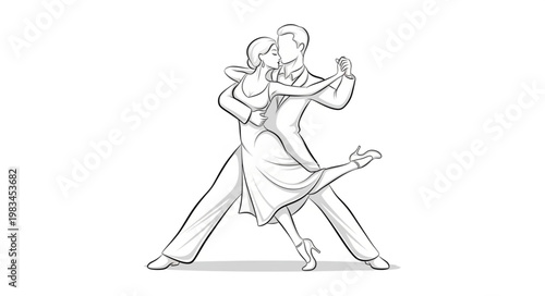 Couple dancing tango in a sketch style illustration.