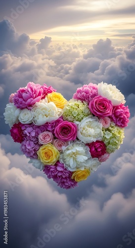 Floral Heart in the Clouds - A Symbol of Love and Hope.