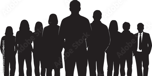 Silhouettes of diverse business professionals standing in a row against a light background diversity