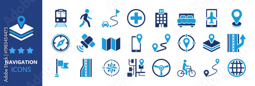 Navigation icons. Navigation & Wayfinding solid icon set.