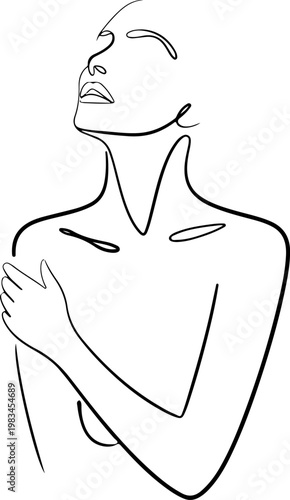 Minimalist Continuous Line Art of Woman Embracing Herself – Self Love, Wellness and Beauty Illustration