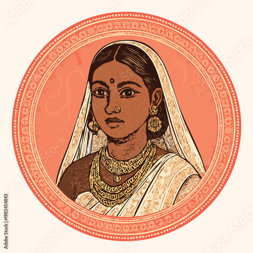 Close-up portrait of a richly adorned indian woman in traditional jewelry