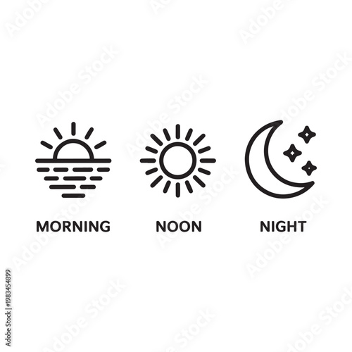 Tableau sur toile Simple icons representing morning noon and night with labeled text