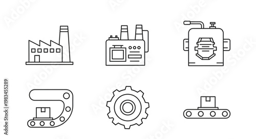 Industrial factory and manufacturing icons set.